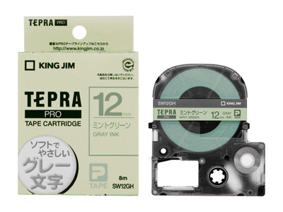 テプラPROテープ ミントグリーン/グレー文字 12mm