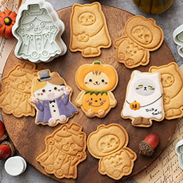 ねこちゃんたちのハロウィン仮装クッキー型