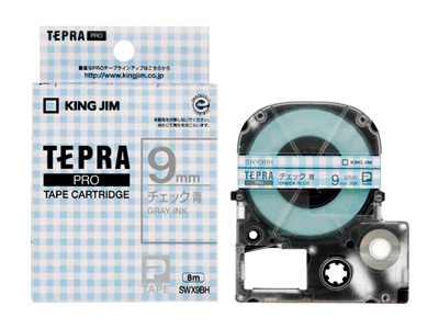 テプラPROテープ チェック青/グレー文字 9mm